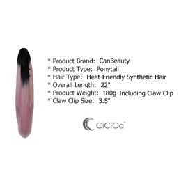 Long Ponytail Extensions, Ombre Black Roots to Pink Ponytail, 22 Inches Long Ponytail, Jaw/Claw Clip on Ponytails, Drawstring Ponytails, Straight Ponytail, Heat-Resistant Synthetic Pony for Women.