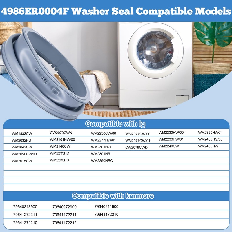4986ER0004F Washer Door Gasket Boot Seal Compatible with lg and