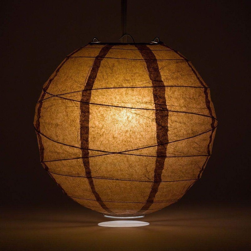 PaperLanternStore.com 20 Inch Brown Round Paper Lantern, Crisscross Ribbing, Hanging