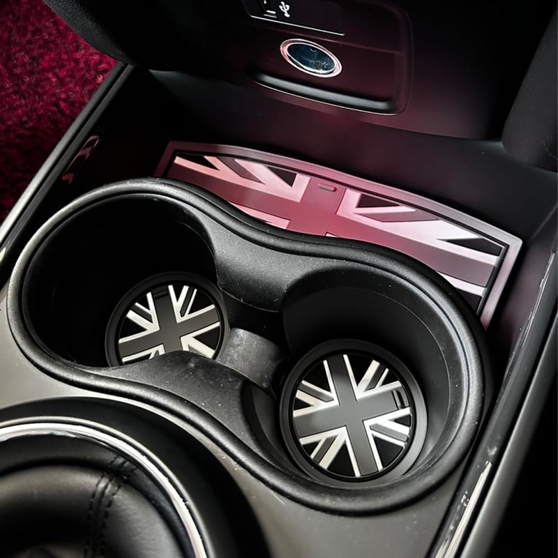 3 x Car Cup Holder Coasters, Grey Union Jack UK