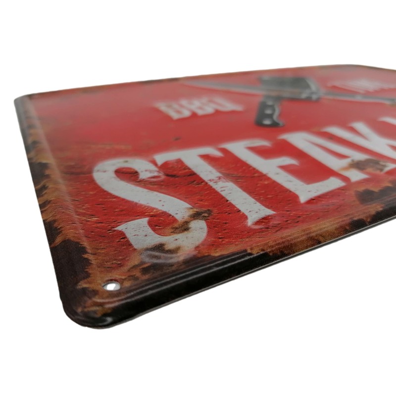 Steakhouse BBQ Retro Tin Sign, Embossed Grill Space, Kitchen Sign,