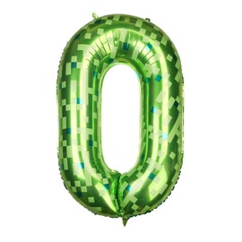 40 Inch Giant Green Pixel Number 0-9 Foil Balloons, Large Number Balloons Birthday Party Decoration Supplies (Number 0)