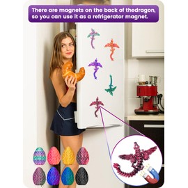 3D Printed Dragon Egg with Dragon with Wings, 22 cm Flying Dragon Toy, Dragon in the Egg and Ewegal Joints Crystal Dragon with Three Magnetic Clasps, Desk Decoration (Black/Red)