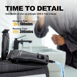 SUPRENT Hair Clippers for Men Professional, USB-C Rechargeable Cordless Clippers for Hair Cutting, Mens Hair Clippers and Trimmer Kit for Barber with LED Display for Barbers & Home Use