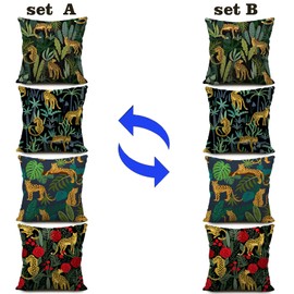 KUNQIAN Jungle Cushion Covers Outdoor Waterproof Tropical Leopard Animal Double-Sided Pattern Throw Pillow Cover Set of 4 18x18 inch Home Decorative for Patio