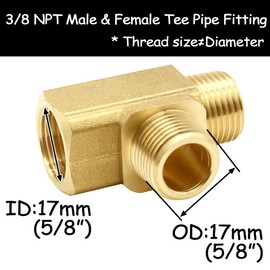 Uenede 2PCS 3/8 Inch Brass Tee Pipe Fitting 3/8" NPT Male x 3/8" NPT Male x 3/8" NPT Female for Water/Oil/Gas
