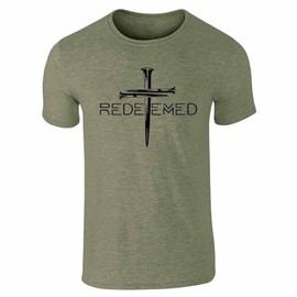Redeemed Cross Nails Christian Ephesians Graphic Tee T-Shirt for Men Military Green 2X