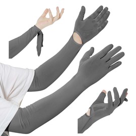 [CAPASTEC] アームカバー uvカット 冷感 アームスリーブ 手袋付き 日焼け防止 紫外線対策 スポーツ ランニング 運転用 自転車 男女兼用 ひんやり ダークグレー