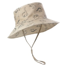 LO SHOKIM Dinosaur Baby Sun Hat Toddler UPF 50+ Summer Sun Protection Beach Hat Baby Boy Wide Brim Bucket Hat Infant Adjustable Cap (Khaki, 46-48cm)