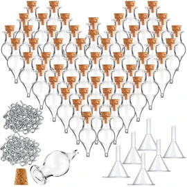 Geiserailie Mini Glass Bottles Potion Bottles Teardrop Shaped Glass Bottles Jars with Cork Stoppers with Eye Screws and Small Funnels for Christmas Birthday Party Favors DIY Art Crafts(186 Pieces)
