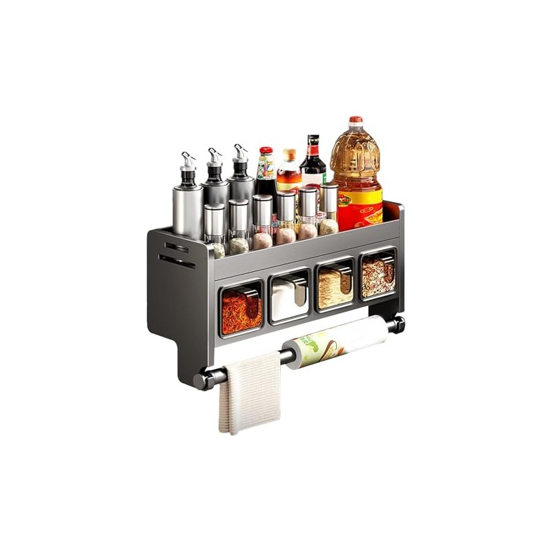 Spice Rack Wall with Spice Box & Kitchen Roll Holder,