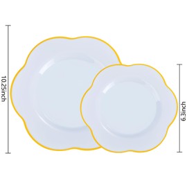 Liacere 50PCS Blue Plastic Plates - Heavy Duty Ice Blue Disposable Plates - Blue and Gold Plastic Plates Include 25PCS Blue Dinner Plates, 25PCS Blue Dessert Plates for Easter&Baby Shower Gifts