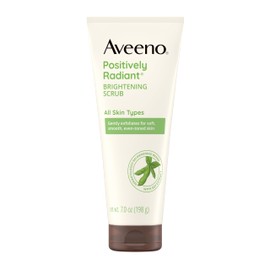 Aveeno Positively Radiant Brightening Face Scrub & Exfoliating Daily Face Wash, Moisture-Rich Soy Extract, Oil-Free, Soap-Free, Hypoallergenic, Non-Comedogenic, Improves Tone & Texture, 7 oz