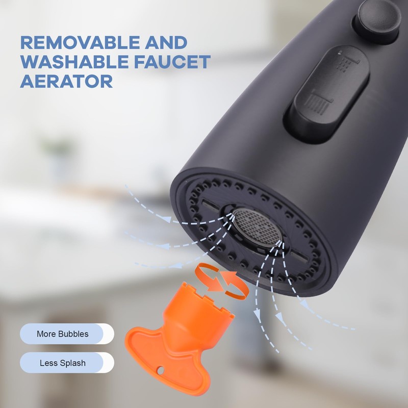 WOWOW Kitchen Faucet Head Replacement Matte Black，3 Function Pull Out