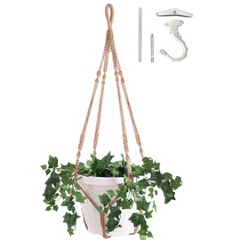 Shineloha Giant XXL 55 Inches Macrame Planter Hanger Large for 15 inch Pot + Swag Hook | Extra Large Hanging Planter for Indoor Plants | No Pot/Plant Included (XXL Jute)