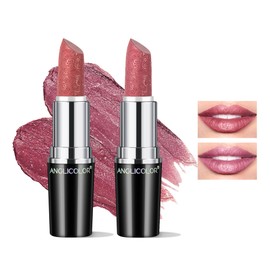 Glitter Lipstick, Metallic Shiny Glossy, Shimmer Lipstick, Silky Velvet, Long-Lasting Moisturising, Vegan Lip Gloss for Women and Girls Make-Up (01+11)