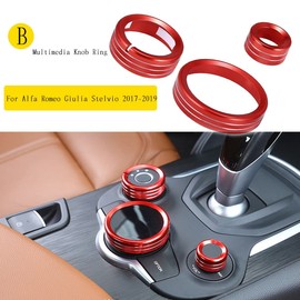 CYCDIY Red Aluminum Alloy Car Interior Trim Multimedia Knob Cover Decoration Ring Decal Interior Accessories Compatible with Alfa Romeo Giulia Stelvio 2017-2019