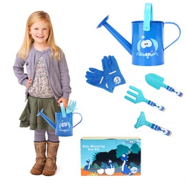 Kids Gardening Tools Set 5PCS - Stainless Steel Garden Kit with Watering Can & Gloves, Outdoor Beach Toys for Toddlers Age 3-8, Educational Gift for Boys and Girls