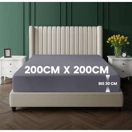 Utopia Bedding Fitted Sheet, Brushed Microfibre, up to 30 cm, OEKO-TEX Standard 100, 200 x 200 cm, Grey