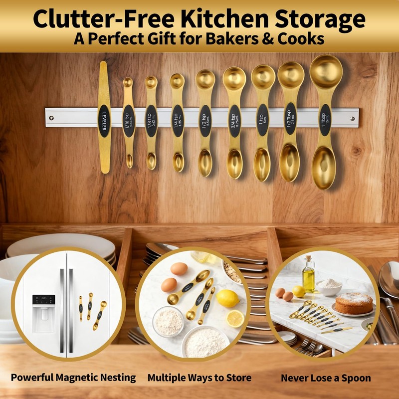 Gold Magnetic Measuring Cups & Spoons Set of 16, 7