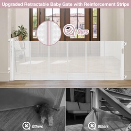 Reinforced 72" Wide Retractable Baby Gate with Rods Prevent Sagging, Retractable Dog Gate Mesh Baby Gate for Doorway, Large Baby Gate Retractable Gates for Dogs, Extra Wide Dog Gates for Stair, White