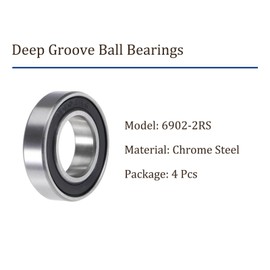 Kozelo 4pcs Deep Groove Ball Bearing 6902RS - [15mm x 28mm x 7mm] Chrome Steel Bearings for Lawn Mower, Wheelbarrows, Hand Trucks Wheel