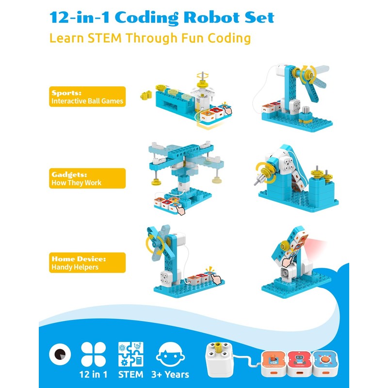 WhalesBot A3 12-in-1 STEM Blocks Coding Robot Kit for Kids,