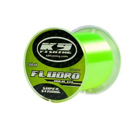 K9 Hi-Vis Fluoro Fishing Line — Ultra Low-Memory, Abrasion Resistant, Long-Casting — Glow Under Black Light, Chartreuse — Virtually Invisible Underwater — Great for Spinning Reels — 550 Yards, 4lb
