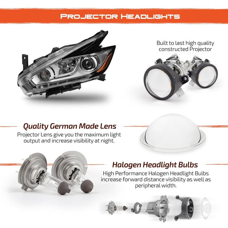 AKKON - Fits 2015-2016 Nissan Murano [LED DRL Running] Projector