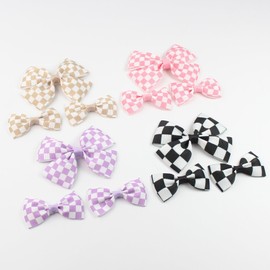 Checkered Hair Bow Clip for Women Girls Hair Bow Toddler Baby Bowknot Hair Clip Checkered Hair Accessories TSFJ75 (Pink)