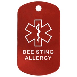 Bee Sting Allergy Medical Alert ID Necklace with Red Tag, Orange Silencer, and 30'' USA Chain - 154 Color Choices
