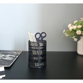 Produco - Portalápices metálicos para oficina, organizador de maquillaje, color negro (medio)