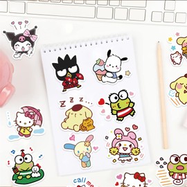 100PCS Kawaii Sanrio Stickers Kids Stickers Pack Cute Cartoon Melody Kuromi Kitty Deals for Kids Girl Teens Waterproof Vinyl Water Bottles Laptop Sticker for Party Décor School Reword for Kid (SL100)
