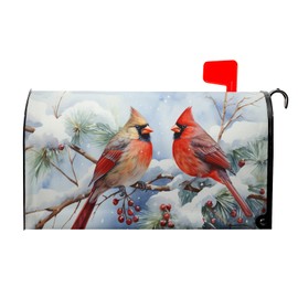Winter Cardinal Red Birds Magnetic Mailbox Cover Standard Size 18" X 21" Holly Berry Branches Snow Mailbox Wrap Christmas for Outdoor Post Letter Box Decor