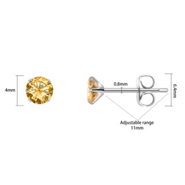 Medical Grade Pure Titanium Earrings, Second First Earrings, Men's, Women's, 4 Prong 0.08, 0.2, 0.2, 0.2, 0.2 inches (2/3, 4, 5, 6 mm), Top Quality AAAAA Zirconia, CZ Shaft 0.03 inch (0.8 mm), 0.7 oz