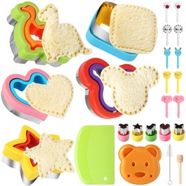 24Pcs Sandwich Cutter and Sealer Set Bread Sandwich Cutter Pancake Maker Heart Square Dinosaur Start Shaper,etc DIY Cookie Cutters Gift for Kids Boys Girls