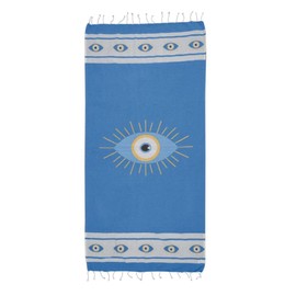 Evil Eye Hammam Towel – Fast-Drying Turkish Beach Towel | 80% Cotton, 20% Polyester | 90x180 cm (35.5x71 in) | Imported from Greece