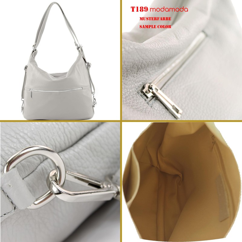 modamoda de - T189 Italian Women's Backpack Bag 2-in-1 Leather,