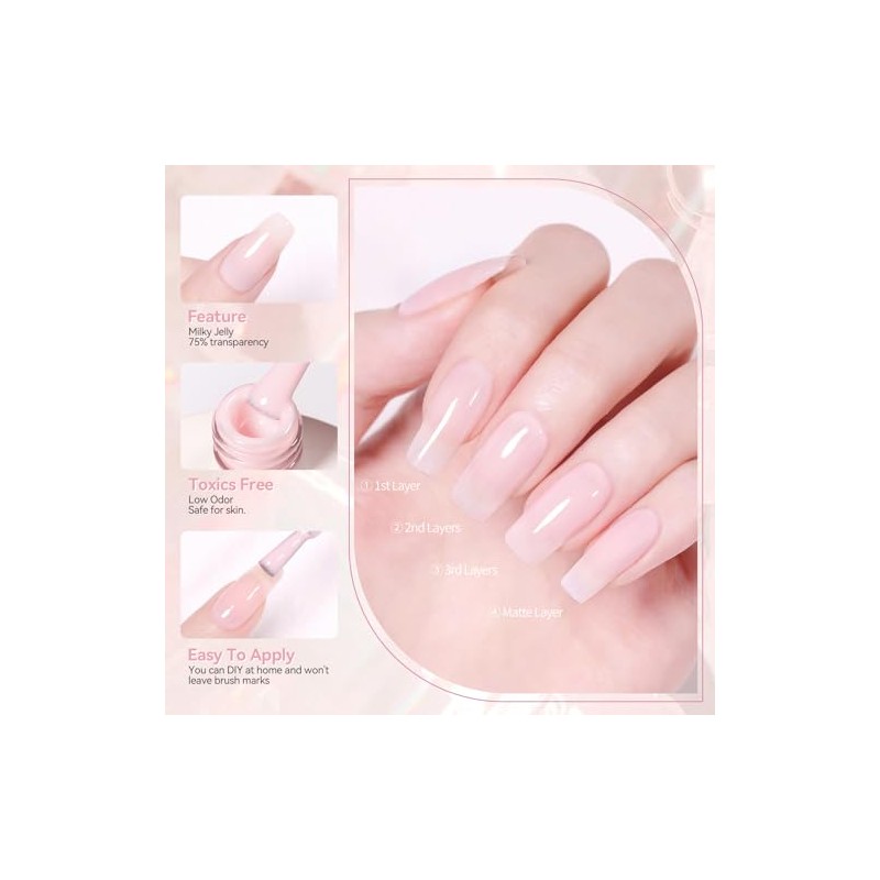 Born Pretty Esmalte de Uñas de Gel Jelly, Color Rosa