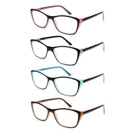 TISHUI Reading Glasses Women 4.00 Readers Cheaters Glasses Stylish Modern Cateye Lightweight Frame 4 Pack Comfy Spring Hinge&4 Cases