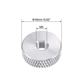 uxcell Flat Knurled Nut - M5 x 16mm x 5mm Thumb Nuts Lock Adjusting Nuts Aluminum Alloy Silver 5Pcs