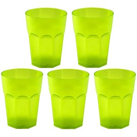 ENGELLAND - 5 x Plastic Cups Drinking Cups Green Cocktail Cups 250ml with Measuring Line Stackable Reusable Plastic Frost Effect Reusable Party Cups Drinking Glass