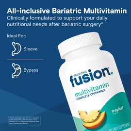 Bariatric Fusion Bariatric Multivitamin with Iron Complete Chewable | Tropical Flavor | Post Bariatric Vitamins for Gastric Bypass and Sleeve Gastrectomy | One Month Supply