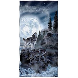 Zomer Beach Towel 70 x 140 cm Printed Microfibre Bath Towel Moon Wolf Forest