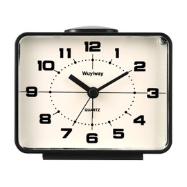 Wuyiway Retro Analog Alarm Clock,Battery Operated,4" Vintage Decor for Bedroom, Nightstand, Bedside, Desk, Table,Silent,Lighted on Demand and Snooze,Ascending Beep Sounds,Easy to Set(Black)