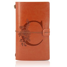 Initial PU Leather Travel Notebook Refillable Diary Travel Diary with Blank Pages, Initials C Gift for Girls Women School Friend Teacher Sisters Colleagues Birthday Mother's Day Gift