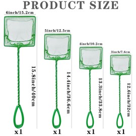 QXBXYHM 4 Pack Aquarium Fish Net, Multi-Size Fine Quick Fish Catch Nets Nylon Fishing Mesh Nets with Long Plastic Handle for Fish Tank - Green (3in, 4in, 5in, 6in)