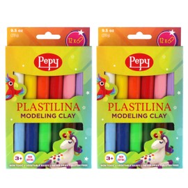 Pepy Plastilina Reusable and Non-Drying Modeling Clay; Set of 24; 2 Each of 12 Colors, 0.8 Ounces Each, Perfect for Arts and Crafts Projects