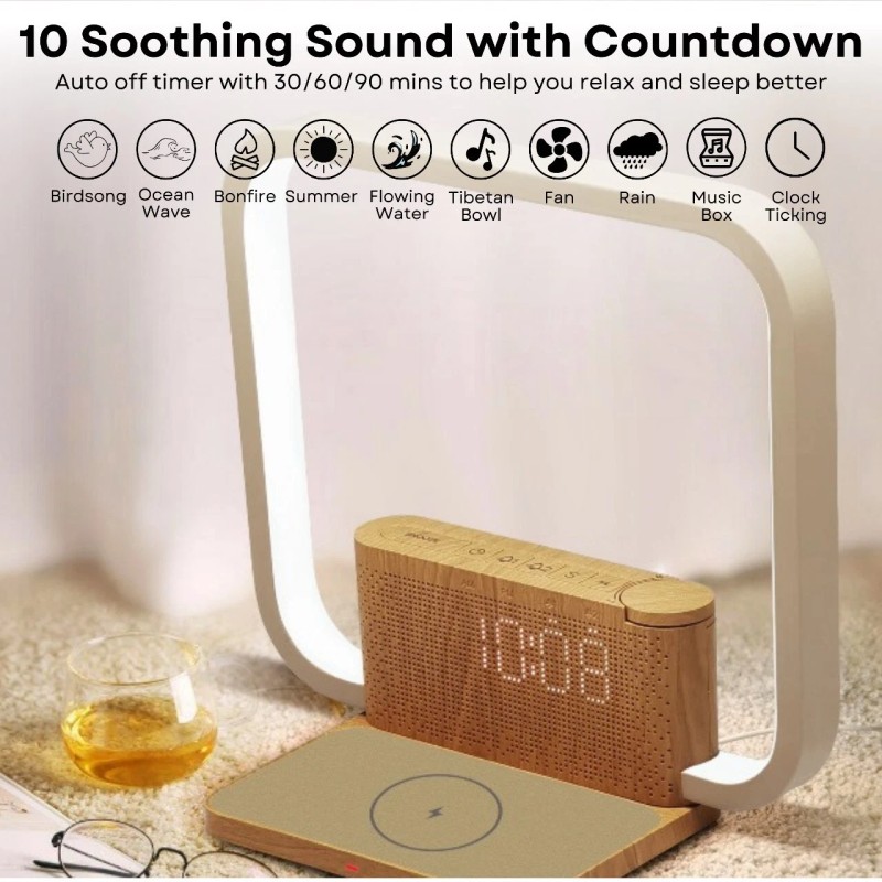 UAETECH Dual Alarm Clock Bedside Table Lamp with Fast Wireless