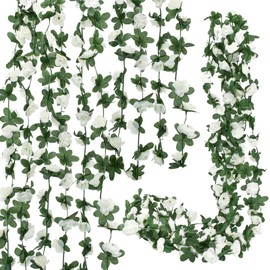Bacucine Flower Garland 8PCS 63Ft Artificial Rose Vine Hanging Flower Vines with Green Leaves Floral Garland for Wedding Wall Arch Party Decor (White)